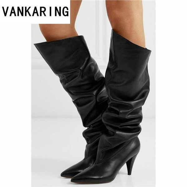 brand design thin high heels autumn winter leather knee high boots woman pointed toe warm pleated cowboy women shoes black
brand design thin high heels autumn winter leather knee high boots woman pointed toe warm pleated cowboy women shoes black
