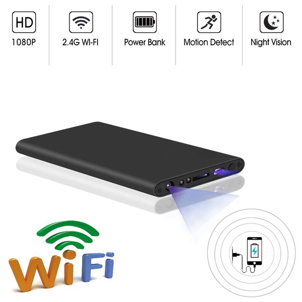 

H2 h8 wifi ir night vi ion hd 1080p mini camera 5 0mp com ultra thin power bank dvr digital video recorder imple one button operation, Black;white