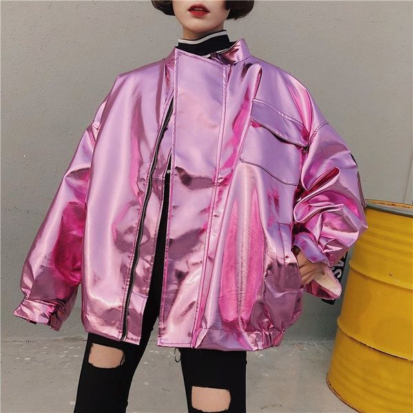 2018 spring women metal bomber jacket loose pink silver hip hop punk coat casual outwear chaqueta mujer, Black;brown
2018 spring women metal bomber jacket loose pink silver hip hop punk coat casual outwear chaqueta mujer, Black;brown