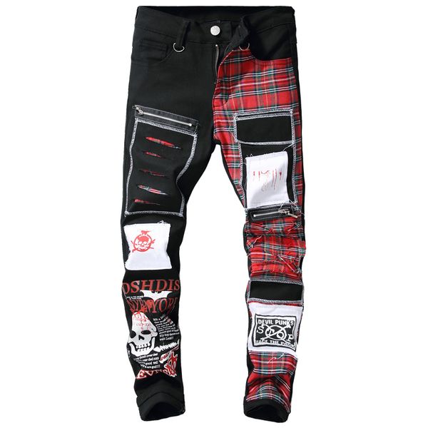 men's skull printed scottish plaid patchwork jeans trendy patches design black ripped distressed denim retro fashion long pants
men's skull printed scottish plaid patchwork jeans trendy patches design black ripped distressed denim retro fashion long pants