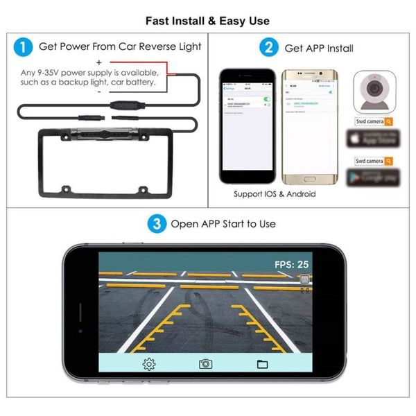 wifi wireless mobile phone app camera hd wide-angle waterproof night vision us license plate frame wireless reversing camera car
wifi wireless mobile phone app camera hd wide-angle waterproof night vision us license plate frame wireless reversing camera car