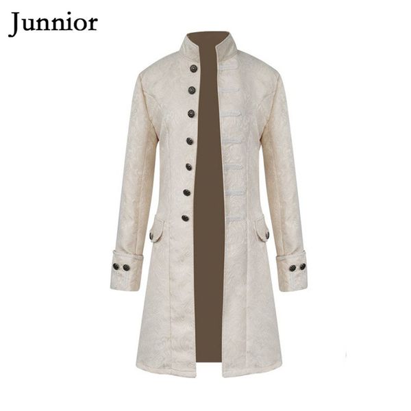 men's trench coats vintage medieval coat men stand collar musical long stage costume jacket man clothing black blue white, Tan;black
men's trench coats vintage medieval coat men stand collar musical long stage costume jacket man clothing black blue white, Tan;black