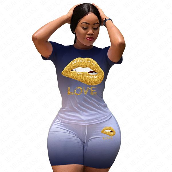 women tracksuit color gradient lips t-shirt and shorts sets two piece sport suit jogging casual outfits sportwear d61816, White
women tracksuit color gradient lips t-shirt and shorts sets two piece sport suit jogging casual outfits sportwear d61816, White
