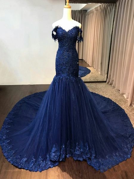 stunning navy mermaid prom dresses off the shoulder tulle applique sequins beaded real p evening celebrity party formal dress gown, Black
stunning navy mermaid prom dresses off the shoulder tulle applique sequins beaded real p evening celebrity party formal dress gown, Black
