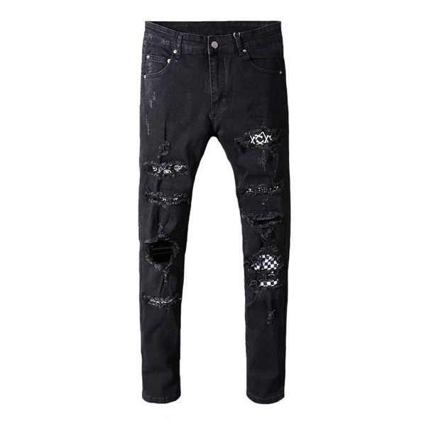 high street fashion men jeans black color slim fit elastic destroyed ripped jeans patchwork brand designer hip hop men, Blue
high street fashion men jeans black color slim fit elastic destroyed ripped jeans patchwork brand designer hip hop men, Blue