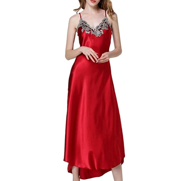 women satin long nightdress silk lace lingerie nightgown spaghetti strap sleeveless sleepwear nightie sleep lounge, Black;red
women satin long nightdress silk lace lingerie nightgown spaghetti strap sleeveless sleepwear nightie sleep lounge, Black;red
