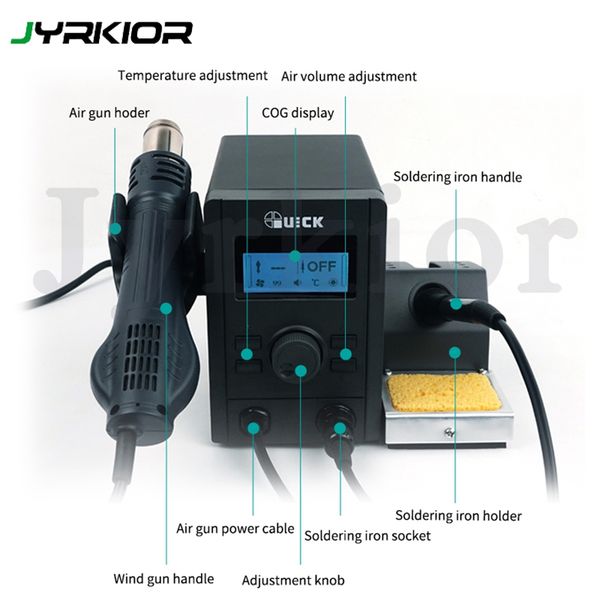 quick 715 2 in 1 rework and soldering station equal to quick 2008 air gun and 936a soldering iron combination
quick 715 2 in 1 rework and soldering station equal to quick 2008 air gun and 936a soldering iron combination