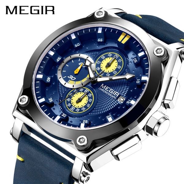 megir blue quartz men watches brand leather strap chronograph sport wrist watch men clock relogio masculino reloj hombre, Slivery;brown
megir blue quartz men watches brand leather strap chronograph sport wrist watch men clock relogio masculino reloj hombre, Slivery;brown