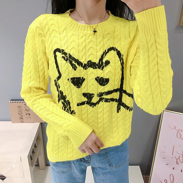 yellow twist knit cute sweater 2019 autumn cat cartoon pattern o neck knitted pullovers sweaters women runway sweater, White;black
yellow twist knit cute sweater 2019 autumn cat cartoon pattern o neck knitted pullovers sweaters women runway sweater, White;black