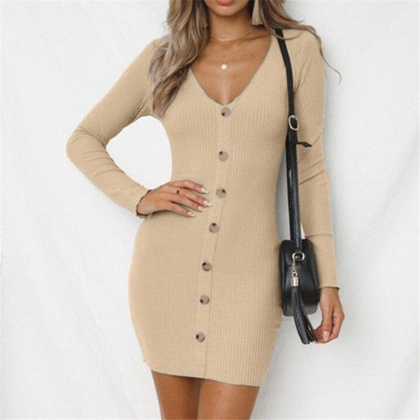 fashion women knitted dress bodycon long sleeve v neck evening party pencil dress 2019 female button mini dresses vestidos, Black;gray
fashion women knitted dress bodycon long sleeve v neck evening party pencil dress 2019 female button mini dresses vestidos, Black;gray