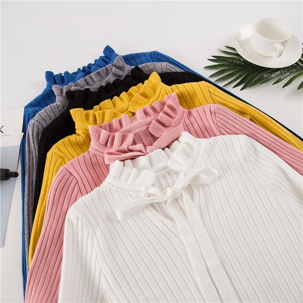 2018 autumn winter knitted sweater pullover pull femme cute warm white yellow lace up ruffles turtleneck women sweater jumper, White;black
2018 autumn winter knitted sweater pullover pull femme cute warm white yellow lace up ruffles turtleneck women sweater jumper, White;black
