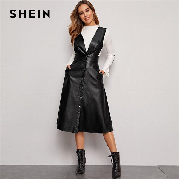 shein plunging neck button front pu overall dress women spring high waist sleeveless fit and flare pinafore elegant long dresses, Black;gray
shein plunging neck button front pu overall dress women spring high waist sleeveless fit and flare pinafore elegant long dresses, Black;gray