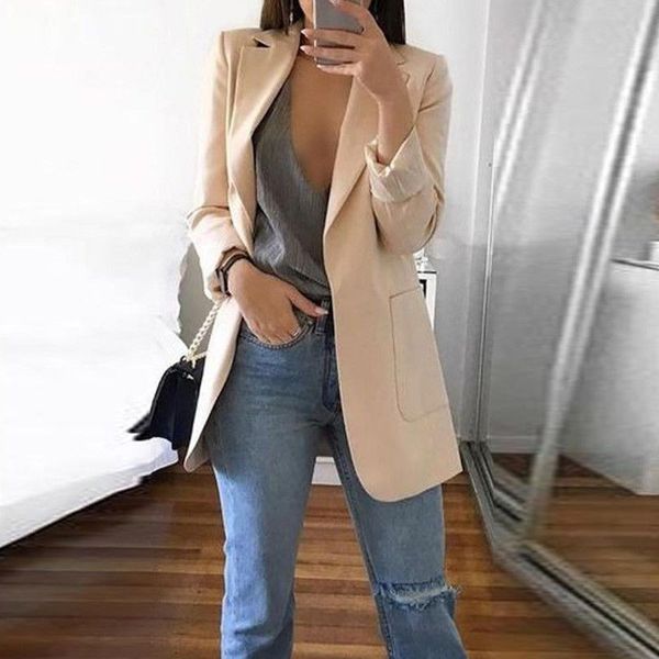 women's suits & blazers 2021 spring autumn long sleeve casual lapel solid color slim blazer, White;black
women's suits & blazers 2021 spring autumn long sleeve casual lapel solid color slim blazer, White;black