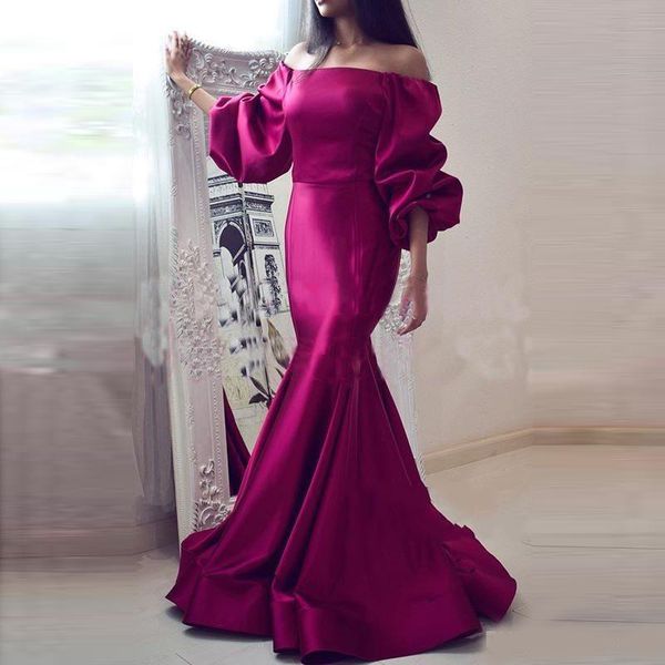 2020 elegant long sleeves prom dresses with off the shoulder satin floor length mermaid evening gowns custom made african women party dress, Black
2020 elegant long sleeves prom dresses with off the shoulder satin floor length mermaid evening gowns custom made african women party dress, Black