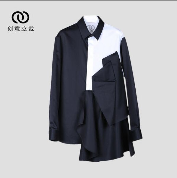 s-6xl 2019 new men's clothing hair stylist original designer's folding decoration loose medium and long shirt plus size costumes, White;black
s-6xl 2019 new men's clothing hair stylist original designer's folding decoration loose medium and long shirt plus size costumes, White;black