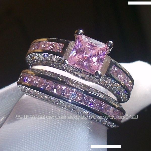 size 5-10 wholesale fashion jewelry 10kt white gold filled princess cut pink sapphire gemstones women wedding bridal couple ring set gift, Silver
size 5-10 wholesale fashion jewelry 10kt white gold filled princess cut pink sapphire gemstones women wedding bridal couple ring set gift, Silver