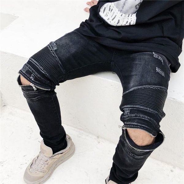 european and american fashion knee zipper stitching locomotive jeans pants men's slim feet rock jeans trendy men, Blue
european and american fashion knee zipper stitching locomotive jeans pants men's slim feet rock jeans trendy men, Blue