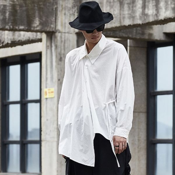 men long sleeve asymmetric placket design loose casual shirt male japan streetwear hip hop vintage black white dress shirts, White;black
men long sleeve asymmetric placket design loose casual shirt male japan streetwear hip hop vintage black white dress shirts, White;black