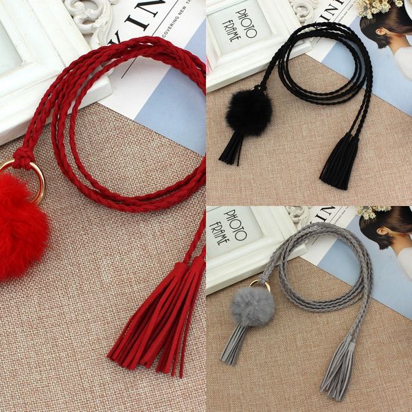 women's dress national style tassel fur decorative thin waist chain women's woven waist rope national ball ball, Black;brown
women's dress national style tassel fur decorative thin waist chain women's woven waist rope national ball ball, Black;brown
