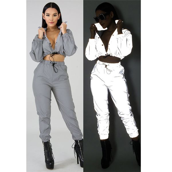 2019 women tracksuit reflective set button up crop and pants 2 piece set sportwear jogging workout clothes sweat suits women, White
2019 women tracksuit reflective set button up crop and pants 2 piece set sportwear jogging workout clothes sweat suits women, White