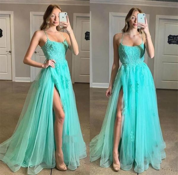 turquoise a line2020 lace prom dresses high split criss cross back formal evening gowns tulle skirt girls senior party dress 2k17, Black
turquoise a line2020 lace prom dresses high split criss cross back formal evening gowns tulle skirt girls senior party dress 2k17, Black