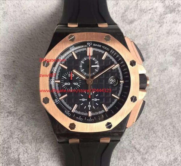 factory supplier 44mm quartz chronograph black dial black rubber belt pink gold stainless men's watch watches, Slivery;brown
factory supplier 44mm quartz chronograph black dial black rubber belt pink gold stainless men's watch watches, Slivery;brown