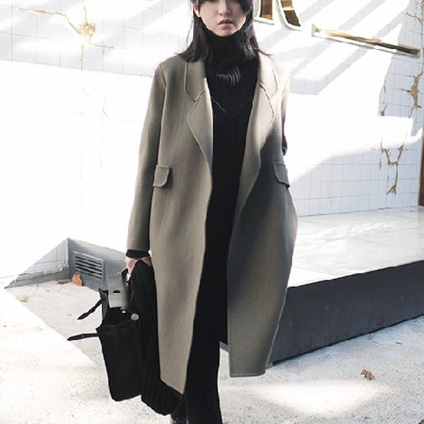 fashion open stitch womens long coats 2019 fall winter turn-down collar loose wool blend coat jacket office lady ladies coats, Black
fashion open stitch womens long coats 2019 fall winter turn-down collar loose wool blend coat jacket office lady ladies coats, Black