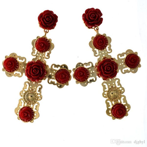 new arrival fashion gold cross earrings with red flower earrings gold big pendant earrings baroque cross jewelry accessories, Silver
new arrival fashion gold cross earrings with red flower earrings gold big pendant earrings baroque cross jewelry accessories, Silver