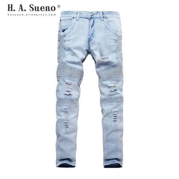 h.a.sueno pleated ripped men jeans light blue hip hop distressed long pants vintage mens denim pants drop shipping support /5
h.a.sueno pleated ripped men jeans light blue hip hop distressed long pants vintage mens denim pants drop shipping support /5