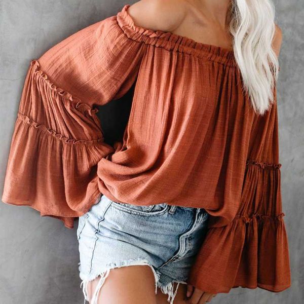 2020 female blouse off shoulder summer cotton flare sleeve candy color shirts lady slash neck beach blouse, White
2020 female blouse off shoulder summer cotton flare sleeve candy color shirts lady slash neck beach blouse, White