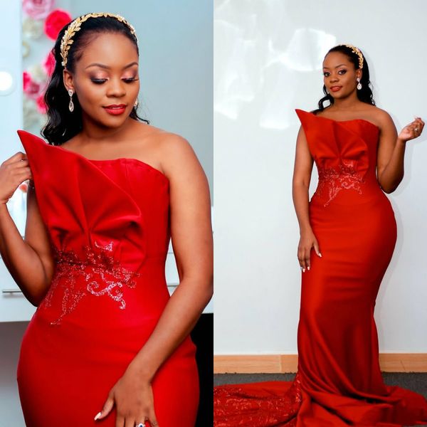 luxurious red mermaid evening dresses strapless lace sequined sweep train formal prom gowns plus size african customize party dress, Black;red
luxurious red mermaid evening dresses strapless lace sequined sweep train formal prom gowns plus size african customize party dress, Black;red