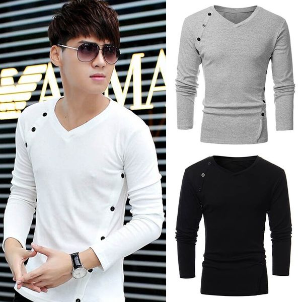 men casual long sleeve v neck t-shirts slim fit solid color button front cotton t shirt camiseta for spring/autumn, White;black
men casual long sleeve v neck t-shirts slim fit solid color button front cotton t shirt camiseta for spring/autumn, White;black
