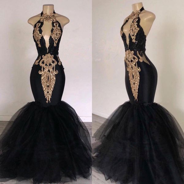 black mermaid prom dresses halter plunging neck gold appliqued backless formal dress plus size floor length tulle evening gowns
black mermaid prom dresses halter plunging neck gold appliqued backless formal dress plus size floor length tulle evening gowns
