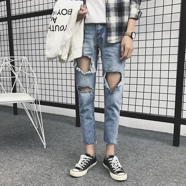 spring summer 2019 new jeans men light blue big hole mens ripped jeans mid waist casual ankle length denim pants men trousers 33
spring summer 2019 new jeans men light blue big hole mens ripped jeans mid waist casual ankle length denim pants men trousers 33