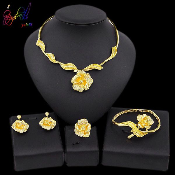 yulaili new dubai gold jewelry sets for women flower shape zircon necklace earrings bracelet ring wedding bridal jewelry ing, Black
yulaili new dubai gold jewelry sets for women flower shape zircon necklace earrings bracelet ring wedding bridal jewelry ing, Black