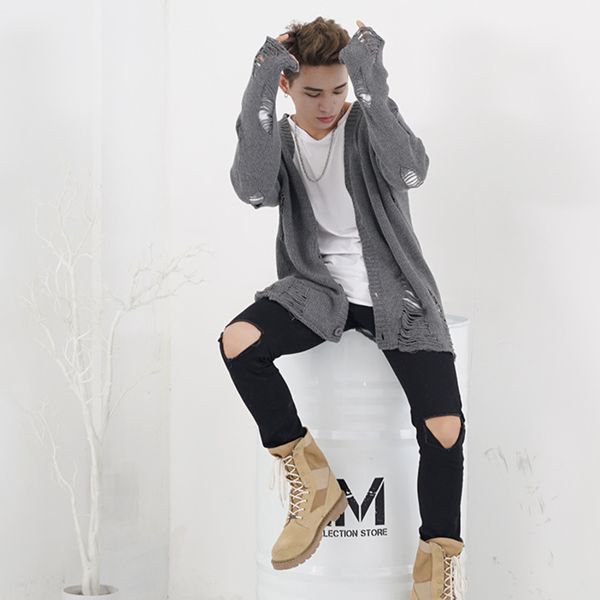 men winter ripped hole cardigan sweater hip hop punk streetwear knitwear male oversized warm wool loose sweater coat x9222, White;black
men winter ripped hole cardigan sweater hip hop punk streetwear knitwear male oversized warm wool loose sweater coat x9222, White;black