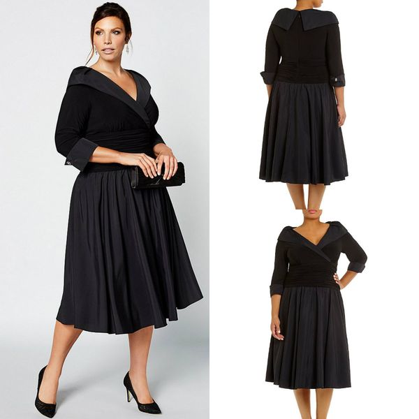 plus size mother of the bride dresses v neck half long sleeve tea length custom made prom dress formal evening gowns, Black;red
plus size mother of the bride dresses v neck half long sleeve tea length custom made prom dress formal evening gowns, Black;red