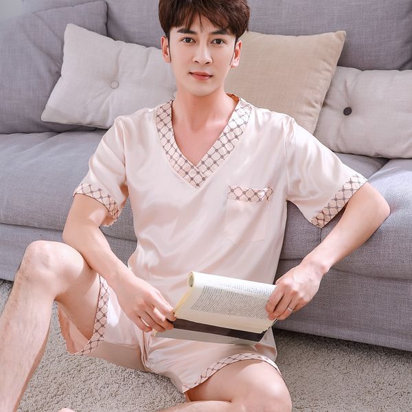 men silk pajama sets summer men's pajamas sleepwear male short-sleeve shorts pajamas fashion men homewear sets, Black;brown
men silk pajama sets summer men's pajamas sleepwear male short-sleeve shorts pajamas fashion men homewear sets, Black;brown