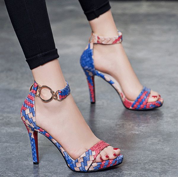 spring and summer new word buckle strap sandals open toe color matching woven pattern high-heeled women's shoes, Black
spring and summer new word buckle strap sandals open toe color matching woven pattern high-heeled women's shoes, Black