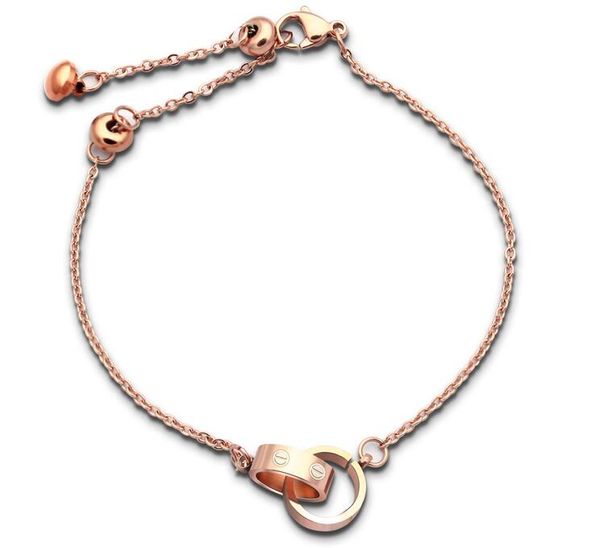titanium steel jewelry europe and the united states version of the small double ring bracelet 18k rose gold wild tide bracelet, Black
titanium steel jewelry europe and the united states version of the small double ring bracelet 18k rose gold wild tide bracelet, Black