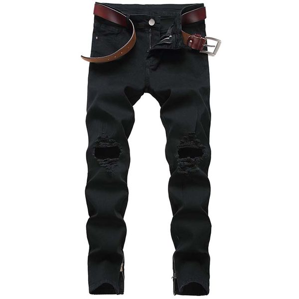 men casual jeans denim vintage ripped big holes jeans bleached side zipper pencil pants elastic mid waist high quality, Blue
men casual jeans denim vintage ripped big holes jeans bleached side zipper pencil pants elastic mid waist high quality, Blue