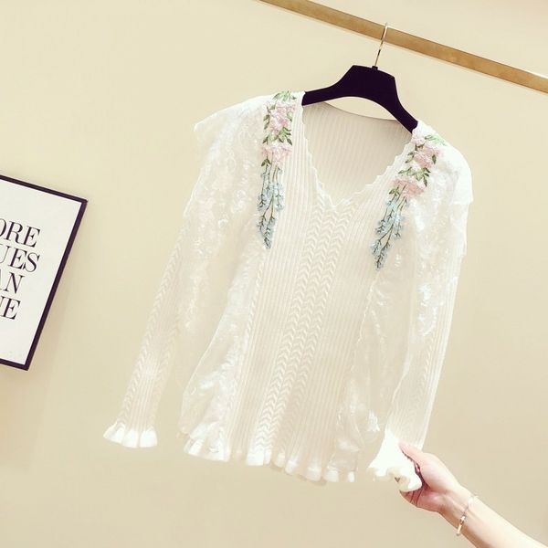 v-neck lace ruffle floral embroidered long-sleeve womens sweaters 2020 spring winter new fashion white sweater kintwear jumper, White;black
v-neck lace ruffle floral embroidered long-sleeve womens sweaters 2020 spring winter new fashion white sweater kintwear jumper, White;black
