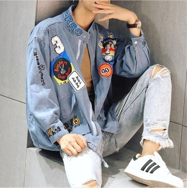 2019 new men's clothing gd street hair stylist fashion loose stand collar patch denim jacket outerwear chaqueta singer costumes, Black;brown
2019 new men's clothing gd street hair stylist fashion loose stand collar patch denim jacket outerwear chaqueta singer costumes, Black;brown