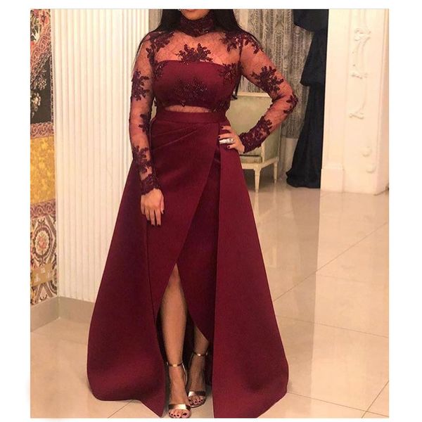 long sleeves evening dress high neck illusion lace satin slits plus size a-line long prom dresses dubai arabic formal party gown, White;black
long sleeves evening dress high neck illusion lace satin slits plus size a-line long prom dresses dubai arabic formal party gown, White;black