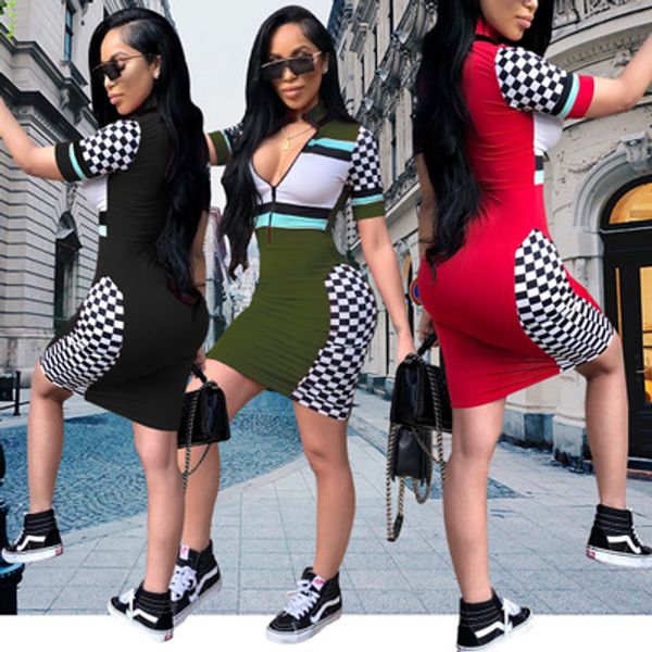 womens designer dress zipper v-neck dresses fashion party style plaid skinny clothes casual striped bodycon for ladies 2019 summer, White;black
womens designer dress zipper v-neck dresses fashion party style plaid skinny clothes casual striped bodycon for ladies 2019 summer, White;black