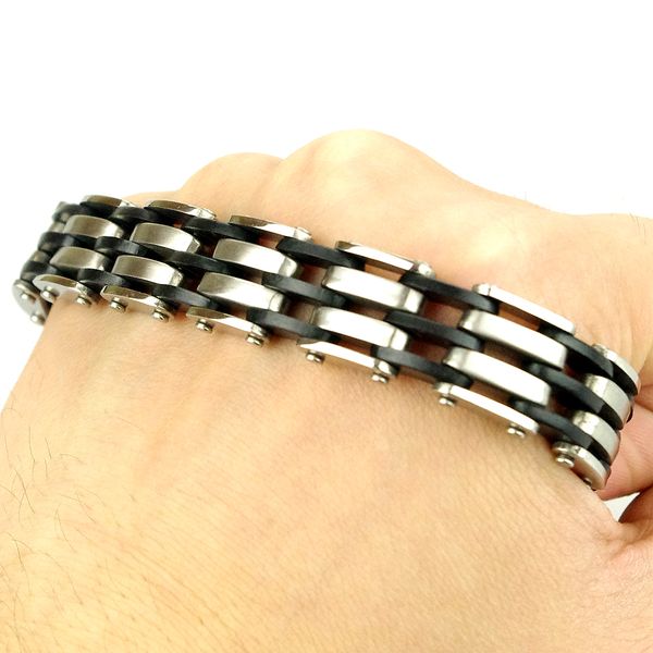 new fashion men stainless steel bracelet chain link cuff wristband silver black rubber hzb011
new fashion men stainless steel bracelet chain link cuff wristband silver black rubber hzb011