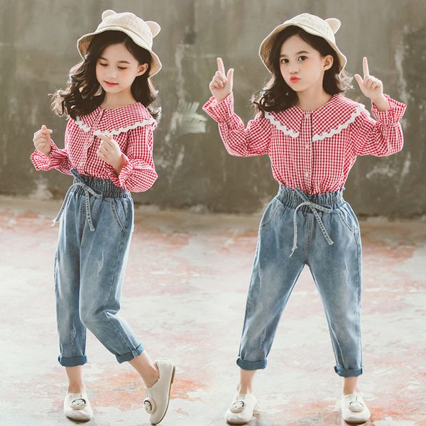 kids autumn clothes teenage girls 2 pcs red plaid shirts & bow mid wasit jeans pants suits children outfits clothing sets, White
kids autumn clothes teenage girls 2 pcs red plaid shirts & bow mid wasit jeans pants suits children outfits clothing sets, White