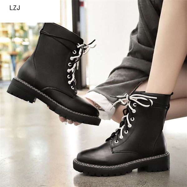 lzj 2019 winter fashion flat shoes woman high heel platform pu leather boots lace up women shoes ankle boots botines mujer, Black
lzj 2019 winter fashion flat shoes woman high heel platform pu leather boots lace up women shoes ankle boots botines mujer, Black