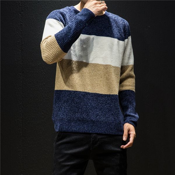 men's sweater 2019 autumn and winter new round neck sweater striped color matching young people trend men's clothing, White;black
men's sweater 2019 autumn and winter new round neck sweater striped color matching young people trend men's clothing, White;black