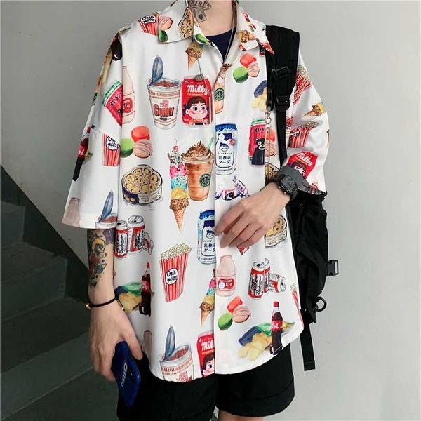 men's short-sleeved shirt 2020 spring and summer new handsome cartoon printed short-sleeved shirt young fashion men's clothing, White;black
men's short-sleeved shirt 2020 spring and summer new handsome cartoon printed short-sleeved shirt young fashion men's clothing, White;black